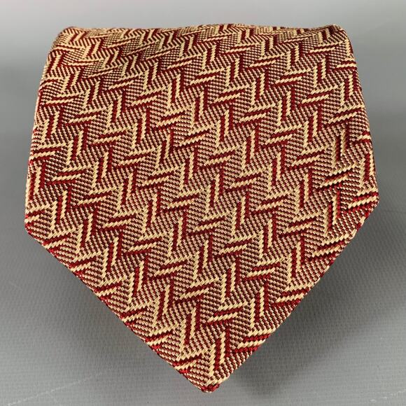 DONNA KARAN Burgundy Beige Zig Zag Silk Tie - Picture 1 of 5